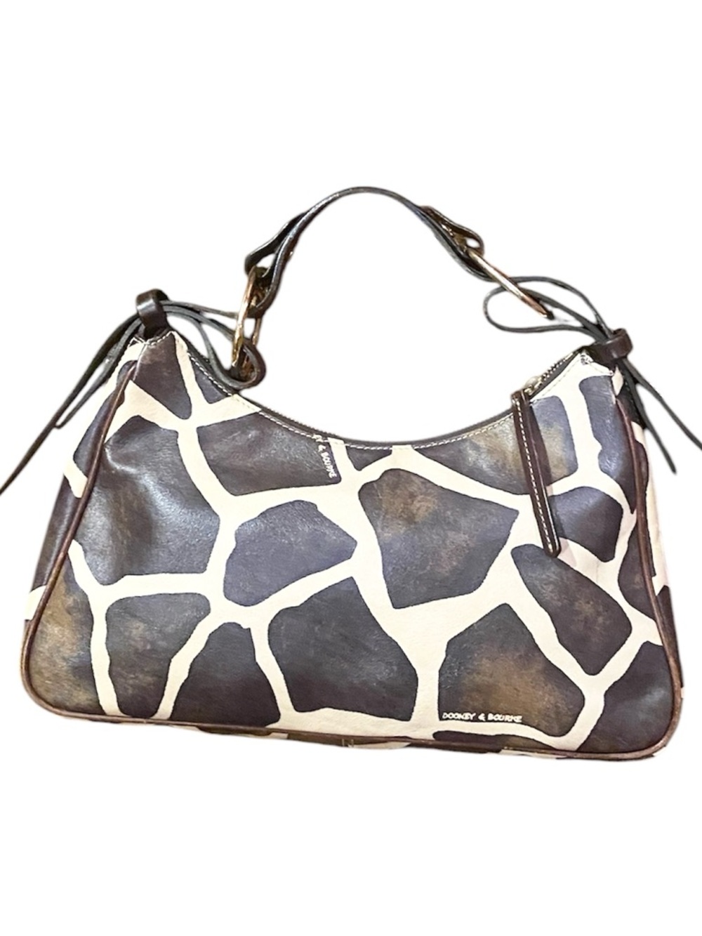 Dooney & Bourke Brown and Cream Giraffe-Print Shoulder Bag Vintage - Picture 2 of 3